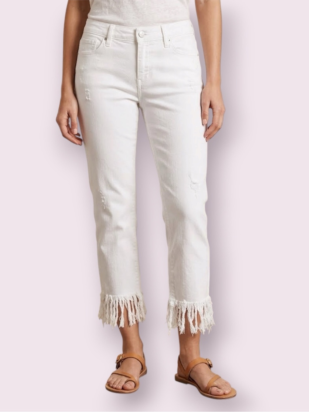 Anthropologie Pilcro Hyphen Straight Leg Fringe Bottom Jeans White Size 25